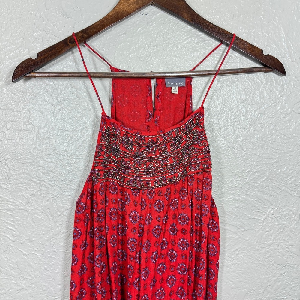 Evereve Braeve Beaded Dress Sundress Sm Gauzy Keyhole Ruffle Indie Boho Festival - Picture 2 of 12